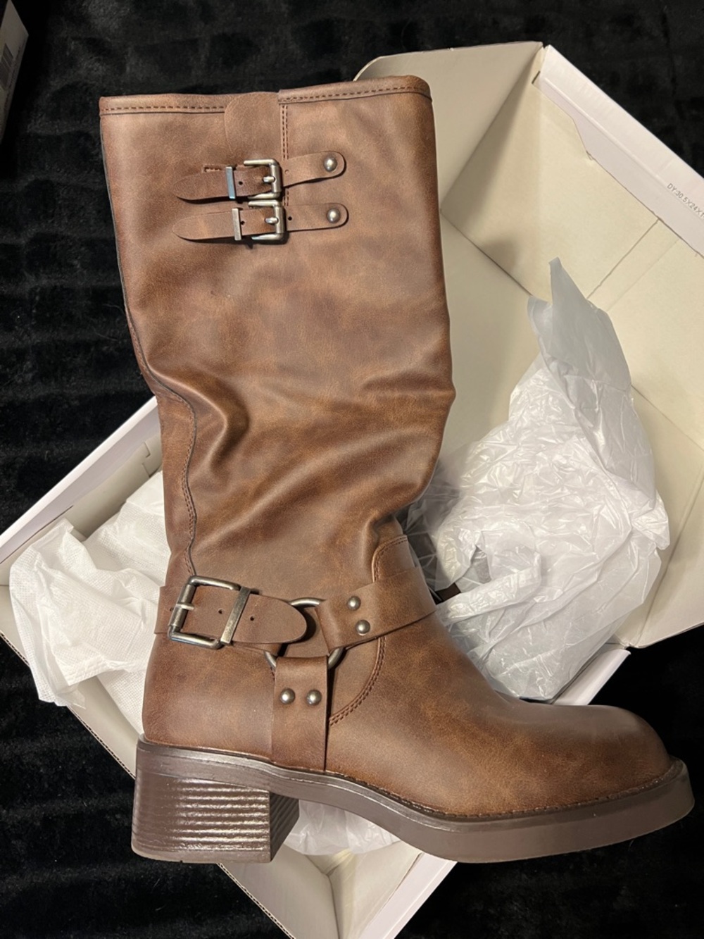 Dream Pairs Brown Mid-Calf Buckle Heel Boots
